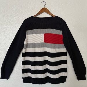 Tommy Hilfiger Blue ,White & Red Striped Crewneck Sweater Women’s Sz M